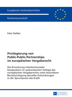 cover image of Privilegierung von Public-Public-Partnerships im europaeischen Vergaberecht